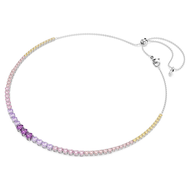 Matrix Tennis necklace Gradient of round cuts, Multicolored, Rhodium plated
